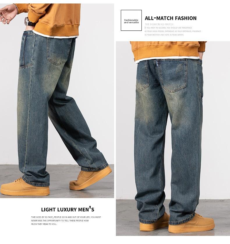 Men's Baggy Jeans Y2K Vintage Wide Leg Denim Pants Hip Hop Skater Jeans Loose Fit Trousers 2000s Streetwear