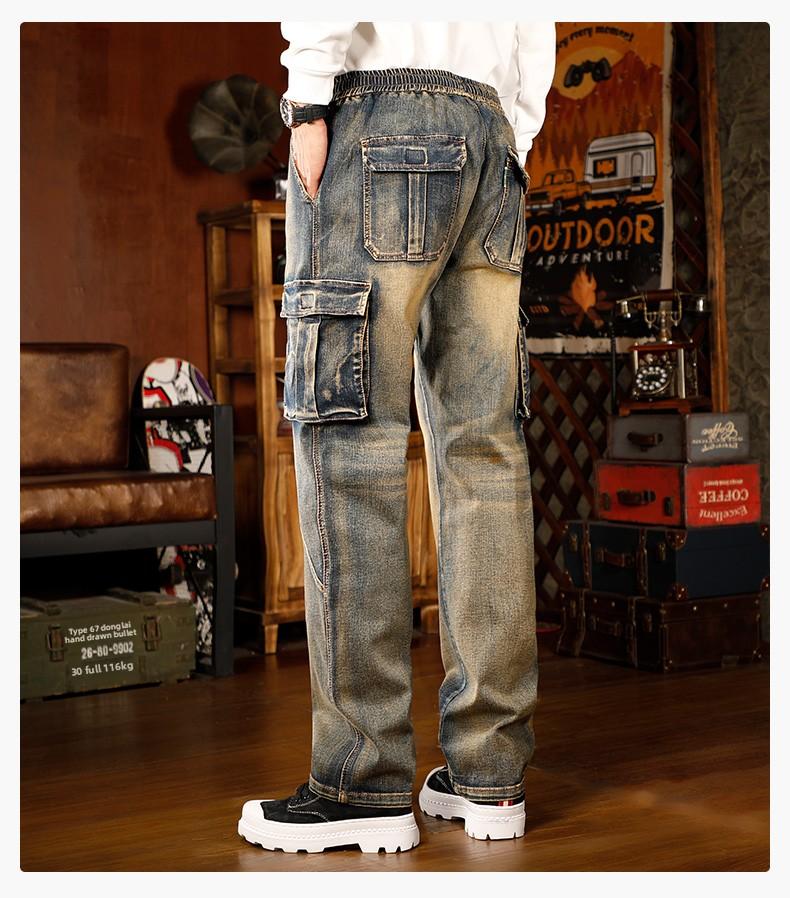 Mens Loose Fit Hip Hop Jeans Casual Cargo Denim Pants with Multi Pockets