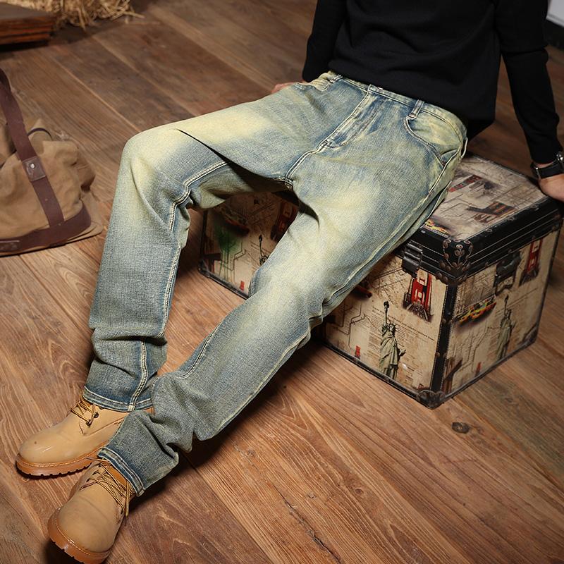 Straight Leg Stretch Denim Pants for Men 28-44 Mens Jeans Vintage Relaxed Fit Washed