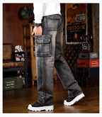 Men's Baggy Jeans Y2K Vintage Wide Leg Denim Pants Hip Hop Skater Jeans Loose Fit Trousers 2000s Streetwear