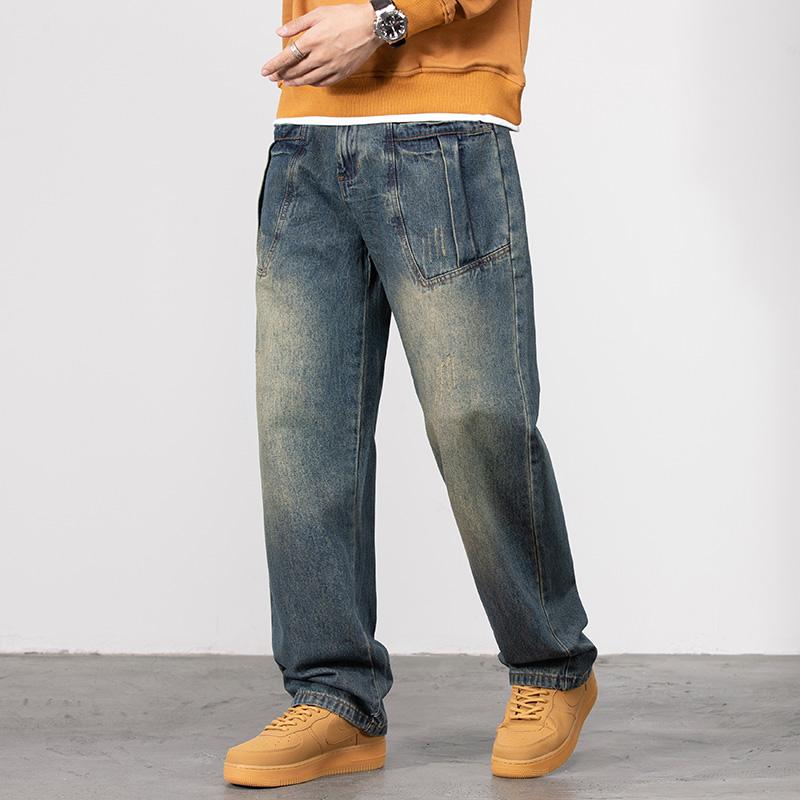 Men's Baggy Jeans Y2K Vintage Wide Leg Denim Pants Hip Hop Skater Jeans Loose Fit Trousers 2000s Streetwear