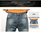 Men's Vintage Straight Jeans Loose Fit Wide Leg Casual Denim Pants High Waisted Elegant Trousers