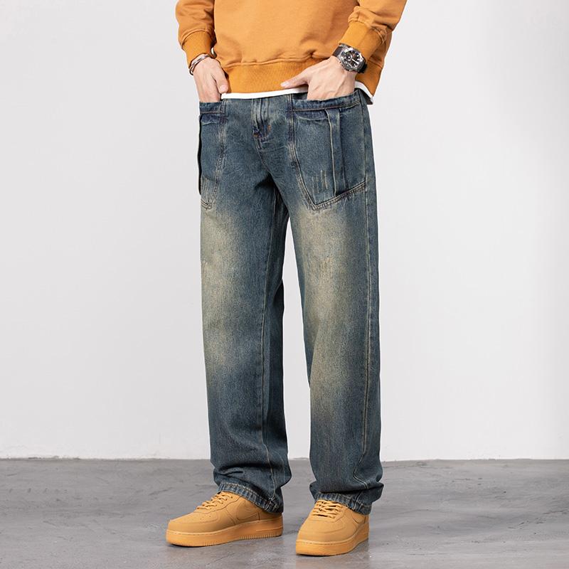 Men's Baggy Jeans Y2K Vintage Wide Leg Denim Pants Hip Hop Skater Jeans Loose Fit Trousers 2000s Streetwear