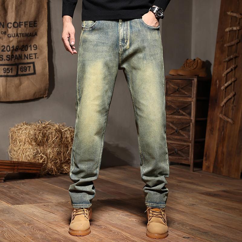 Straight Leg Stretch Denim Pants for Men 28-44 Mens Jeans Vintage Relaxed Fit Washed