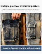 Mens Loose Fit Hip Hop Jeans Casual Cargo Denim Pants with Multi Pockets