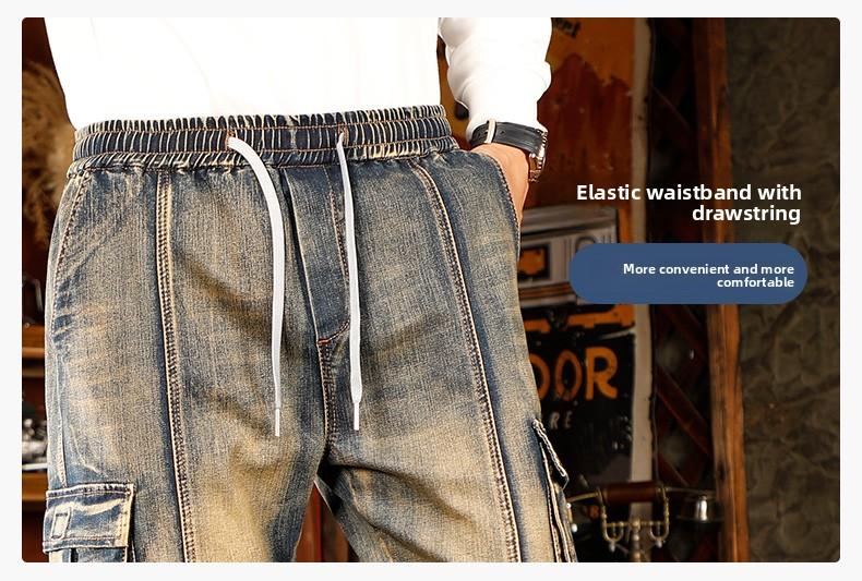 Mens Loose Fit Hip Hop Jeans Casual Cargo Denim Pants with Multi Pockets