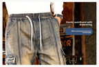 Mens Loose Fit Hip Hop Jeans Casual Cargo Denim Pants with Multi Pockets