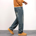 Men's Vintage Straight Jeans Loose Fit Wide Leg Casual Denim Pants High Waisted Elegant Trousers