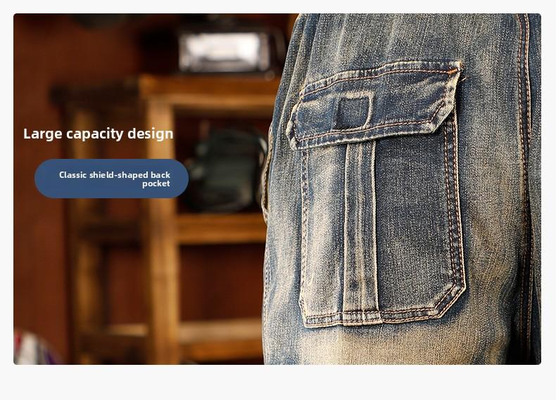 Mens Loose Fit Hip Hop Jeans Casual Cargo Denim Pants with Multi Pockets